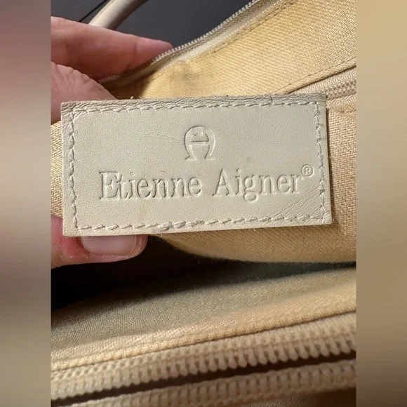 Vintage Etienne Aigner Straw Leather Top Handle Handbag Beige - Picture 8 of 13